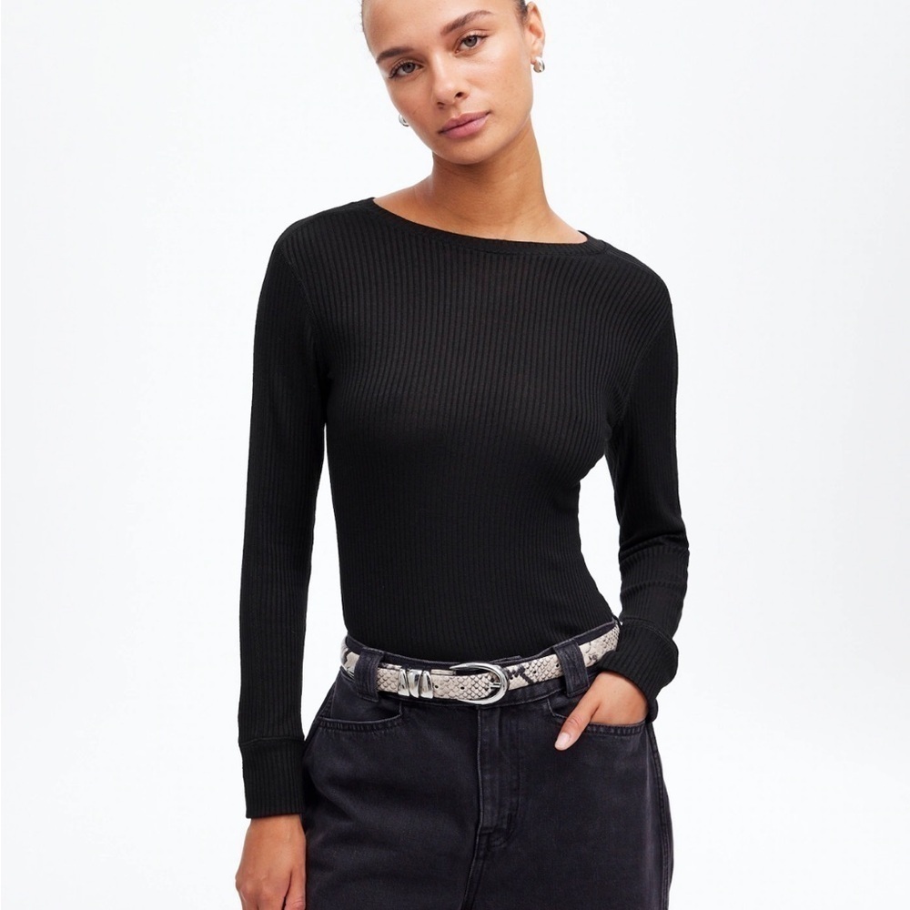 Madewell jet black Ribbed Crewneck Long-Sleeve Tee